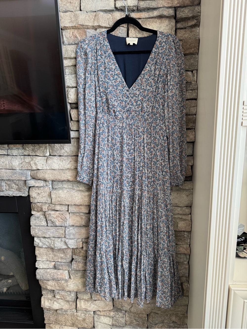 Sezane Blue Floral V-Neck Maxi Dress